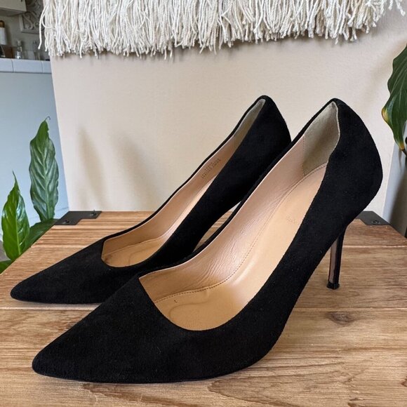 J. Crew Elsie Black Suede Leather Pointy Toe Stiletto Heel Pump Size 8 - Picture 1 of 15